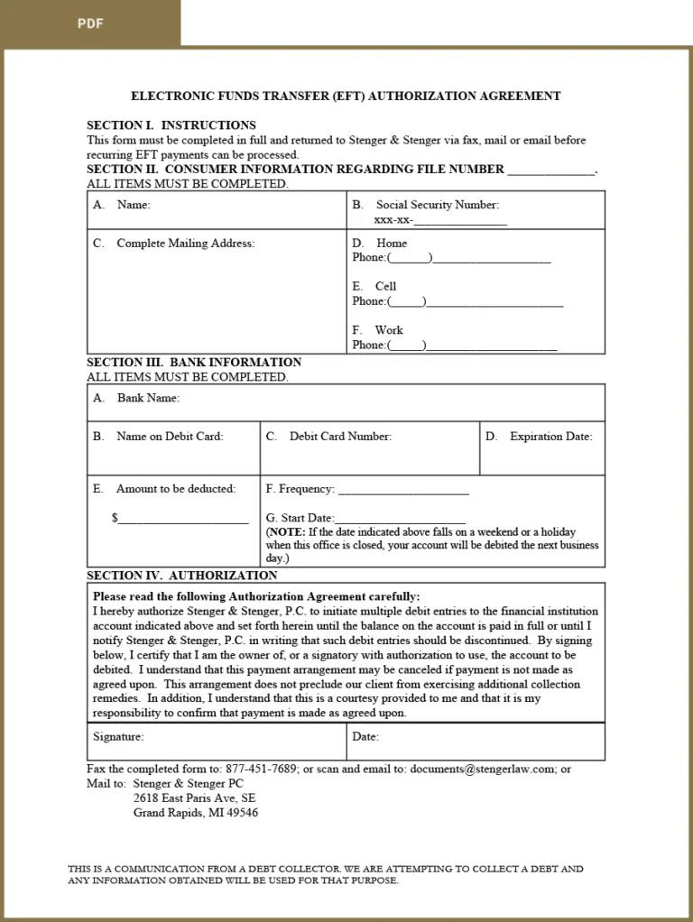 Electronic Funds Transfer PDF Form